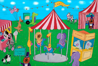 Welcome to the Carousel with Funny Animals by Artist Carla Daly - Poster / Art Print