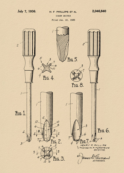 Screw Driver Patent 1935 - Poster / Art Print