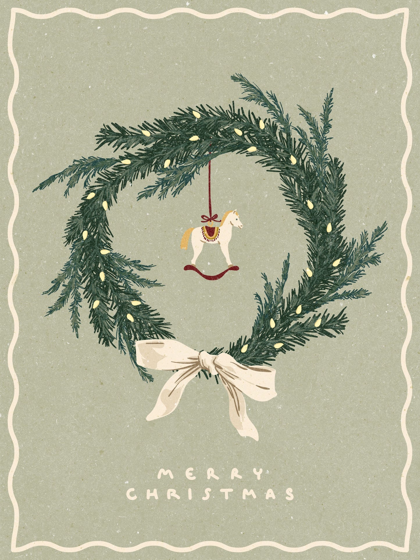 Horses toy on Christmas wreath with bow - Poster / Art Print