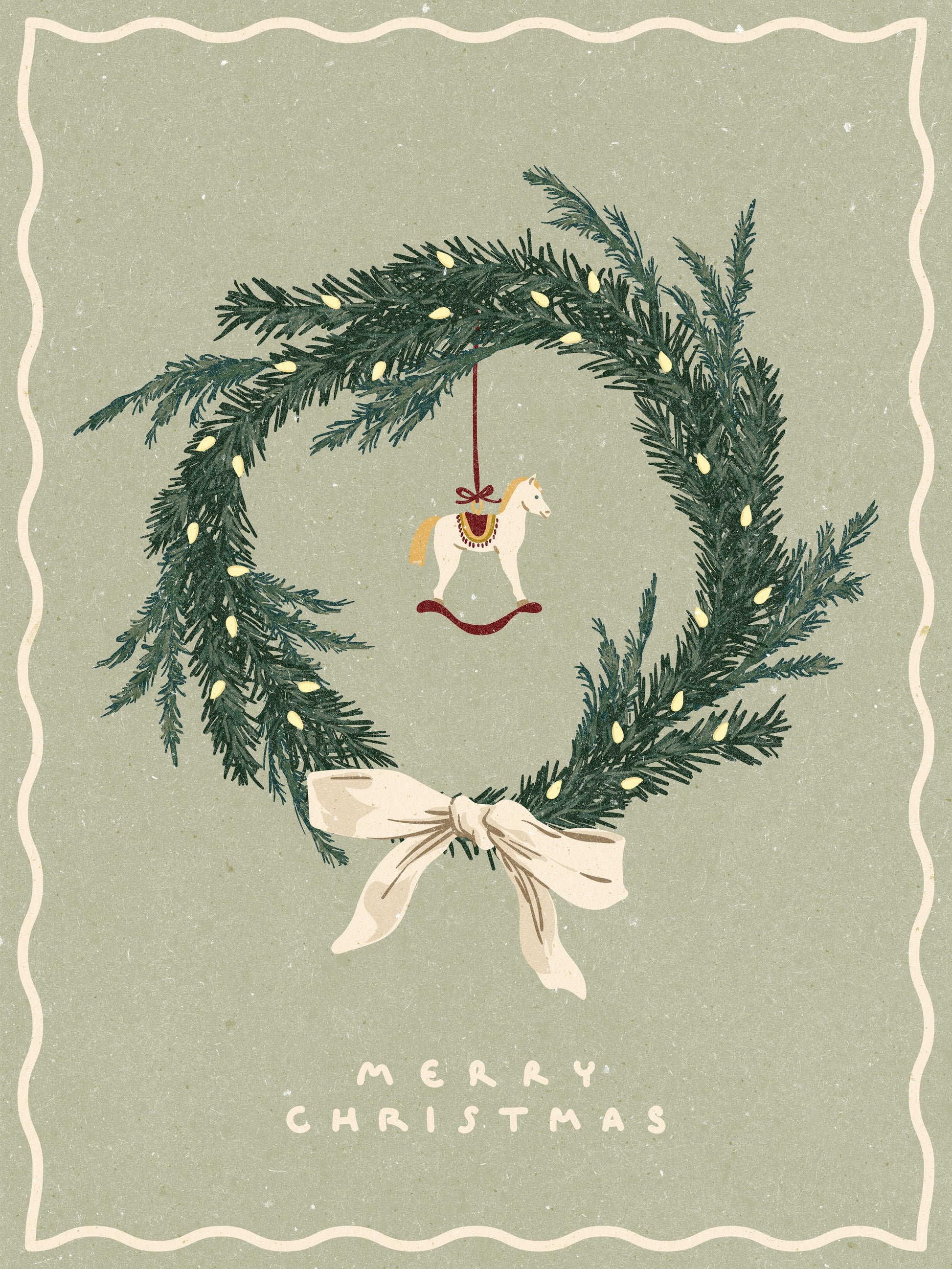 Horses toy on Christmas wreath with bow - Poster / Art Print