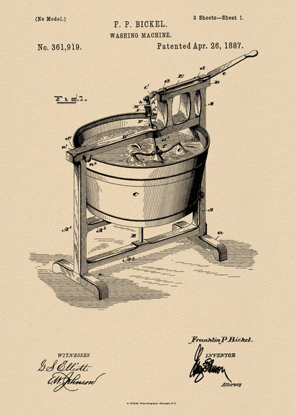 Washing Machine Patent 1887 - Poster / Art Print