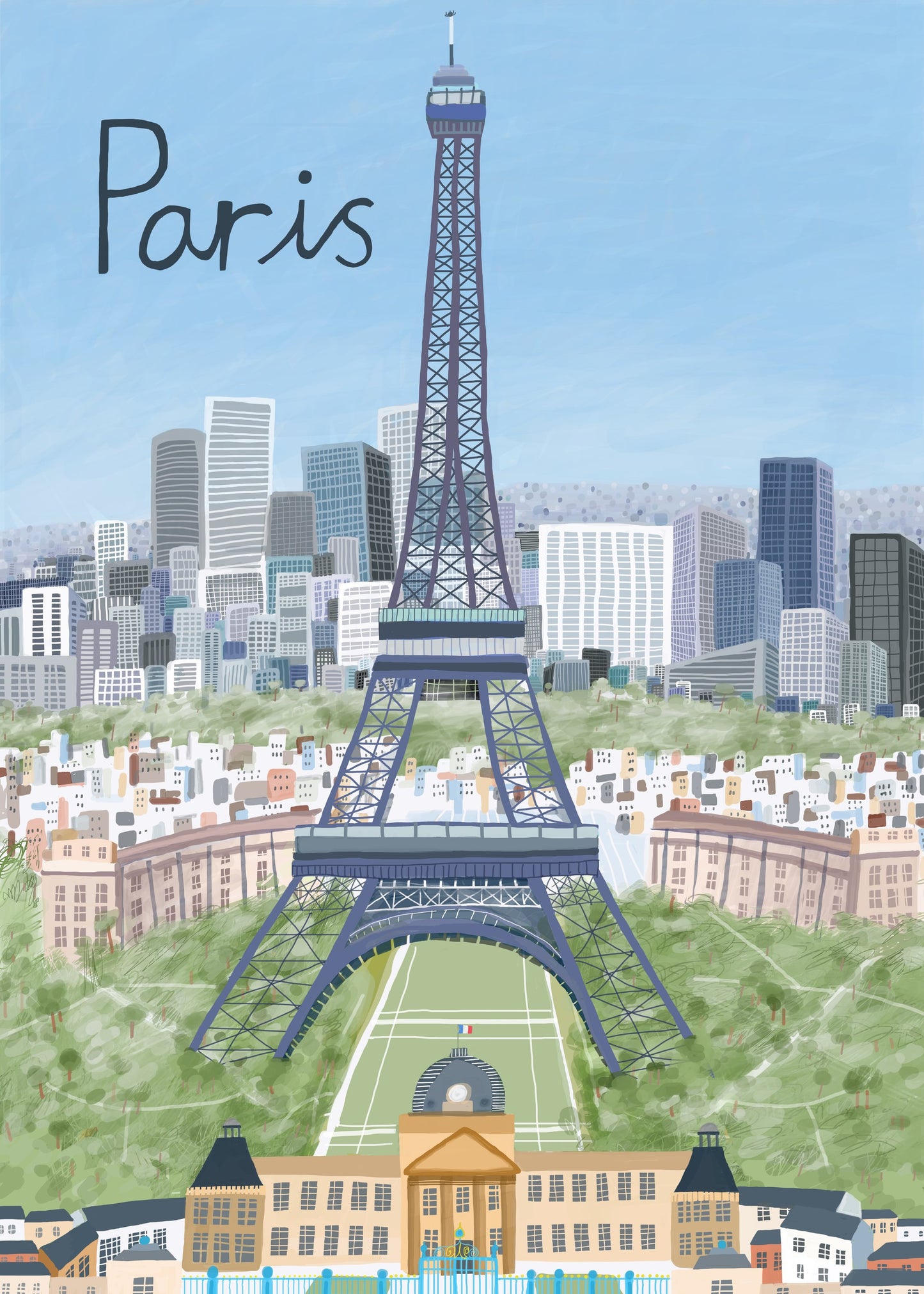 Eiffel Tower with Paris City in Background by Artist Carla Daly - Poster / Art Print