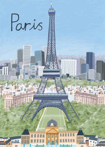 Eiffel Tower with Paris City in Background by Artist Carla Daly - Poster / Art Print