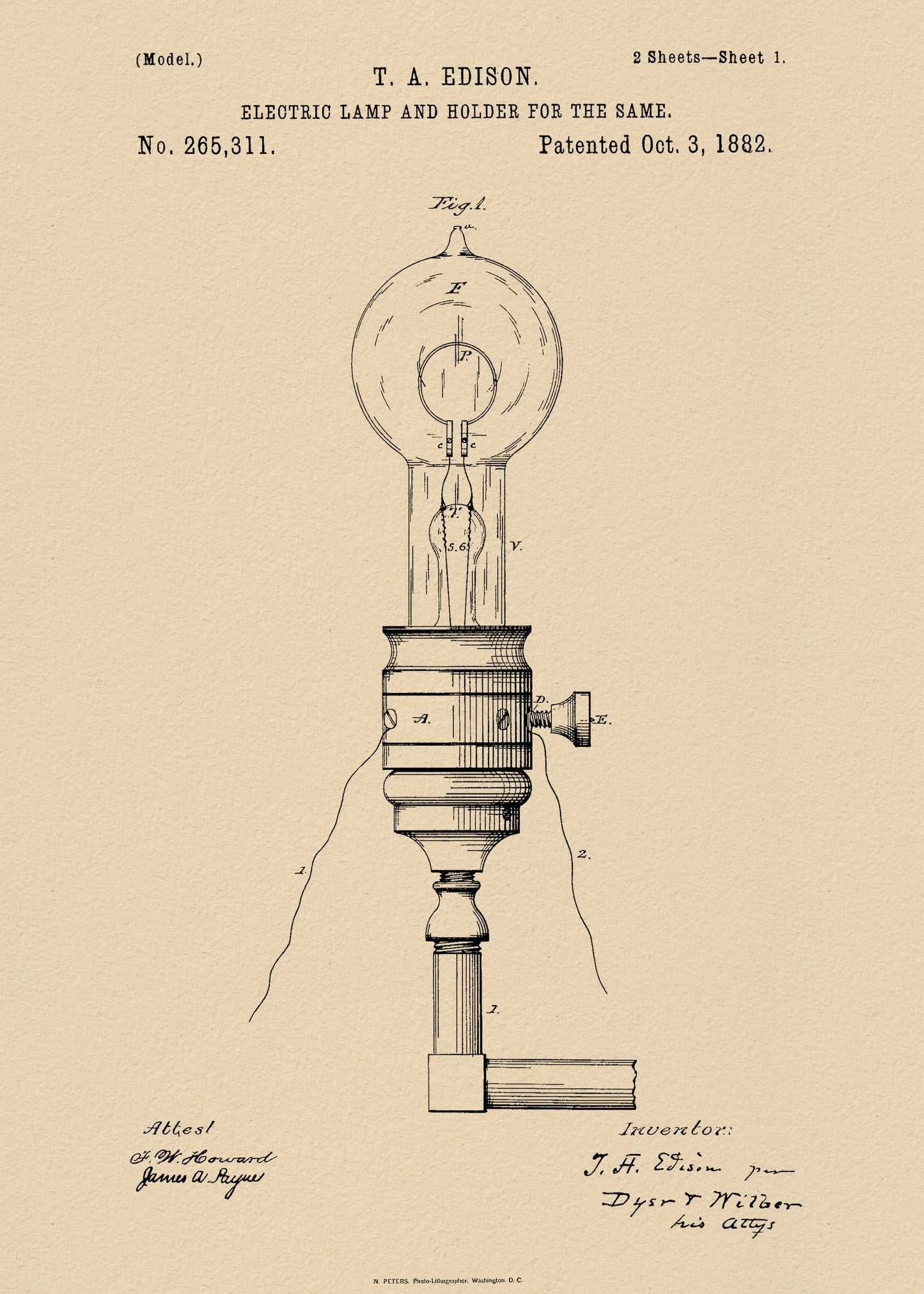 Electric Lamp Patent 1882 - Poster / Art Print