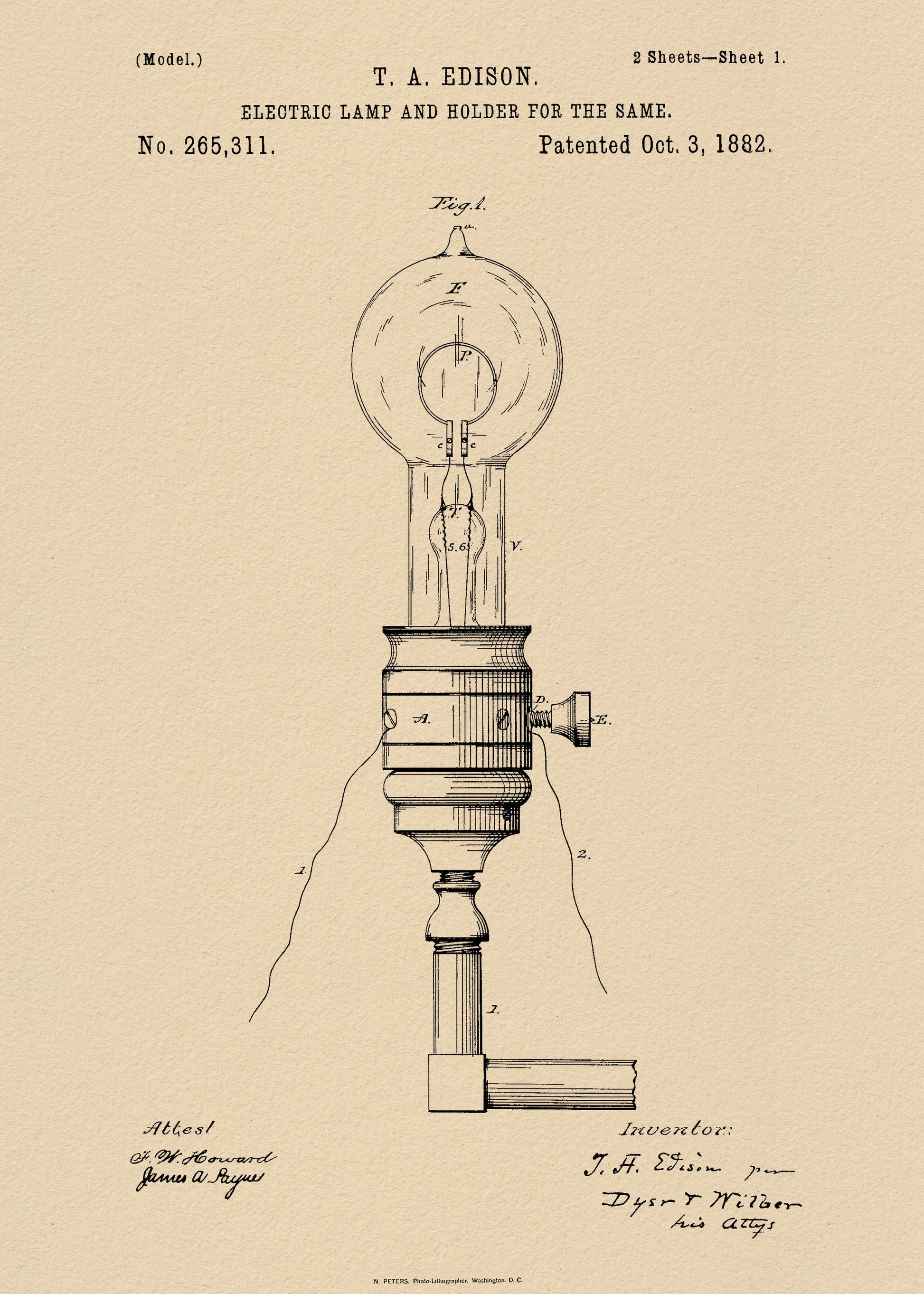 Electric Lamp Patent 1882 - Poster / Art Print