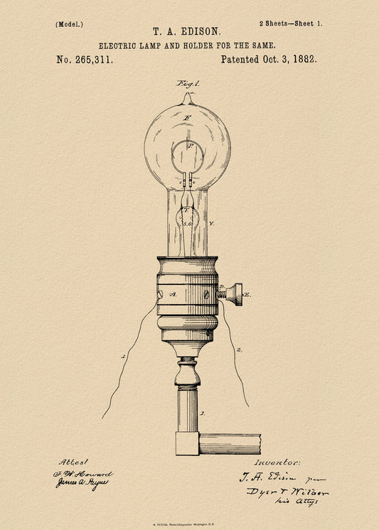 Electric Lamp Patent 1882 - Poster / Art Print