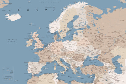 Amias detaljerade Europakarta - Poster / Art Print
