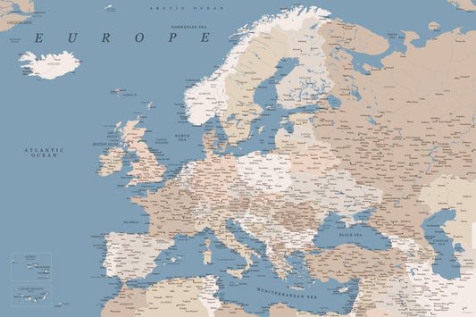Amias detaljerade Europakarta - Poster / Art Print