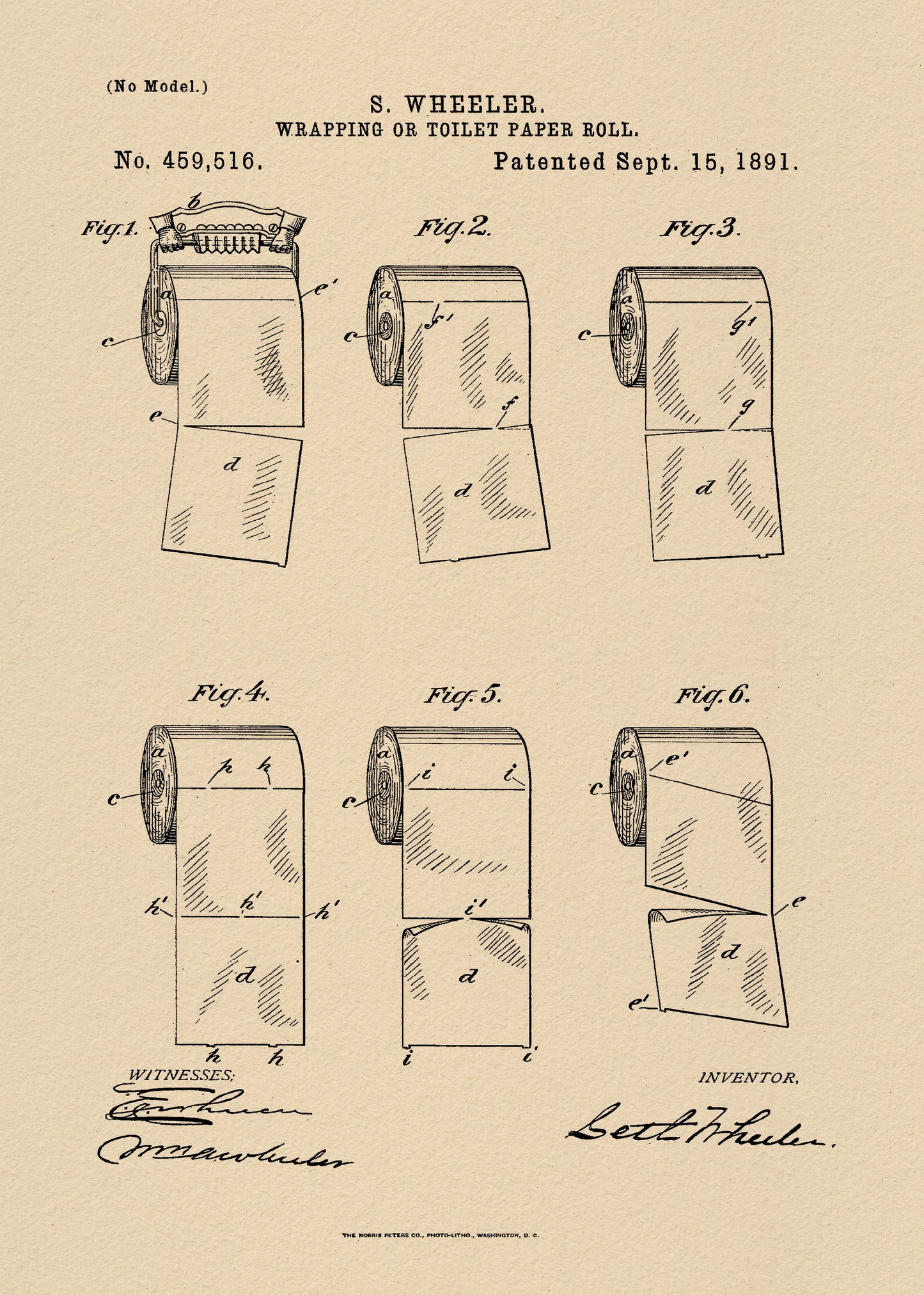 Toilet Paper Roll 2 Patent 1891 - Poster / Art Print