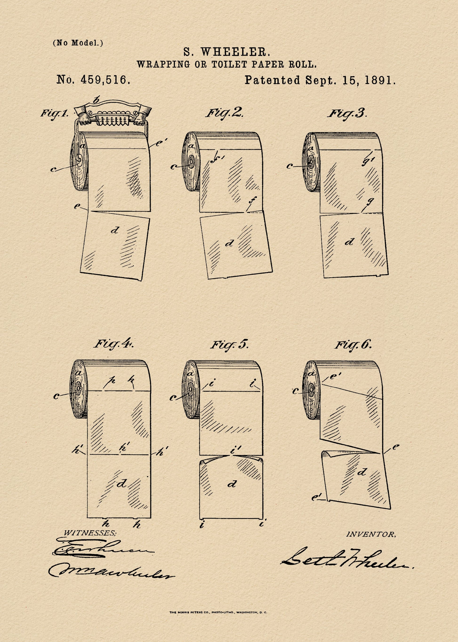 Toilet Paper Roll 2 Patent 1891 - Poster / Art Print