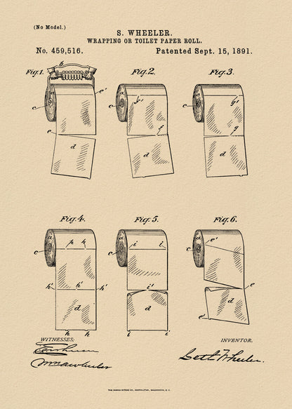 Toilet Paper Roll 2 Patent 1891 - Poster / Art Print