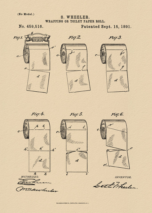 Toilet Paper Roll 2 Patent 1891 - Poster / Art Print