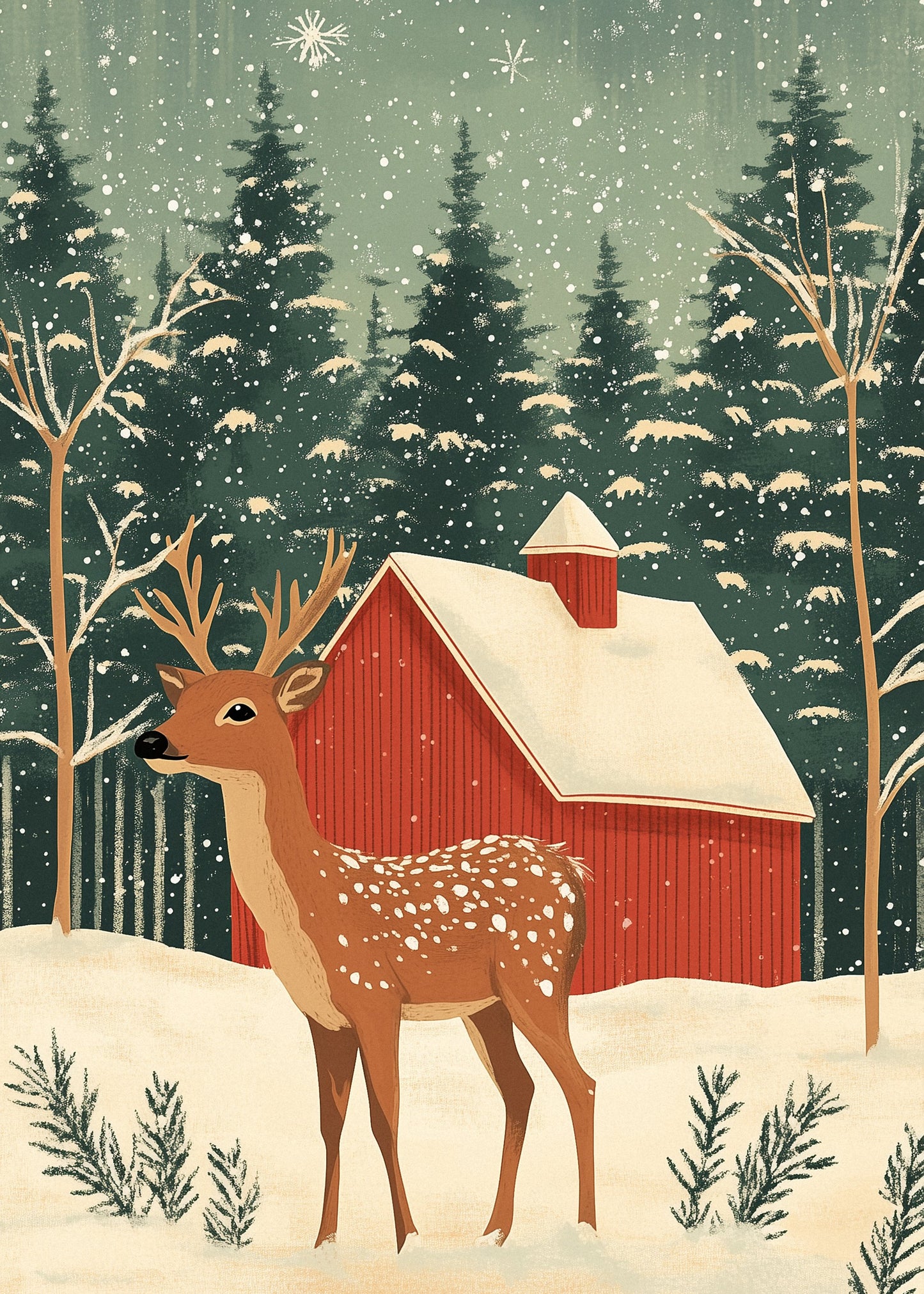 Deer Winter Holiday - Poster / Art Print