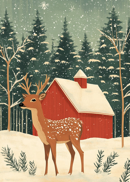Deer Winter Holiday - Poster / Art Print