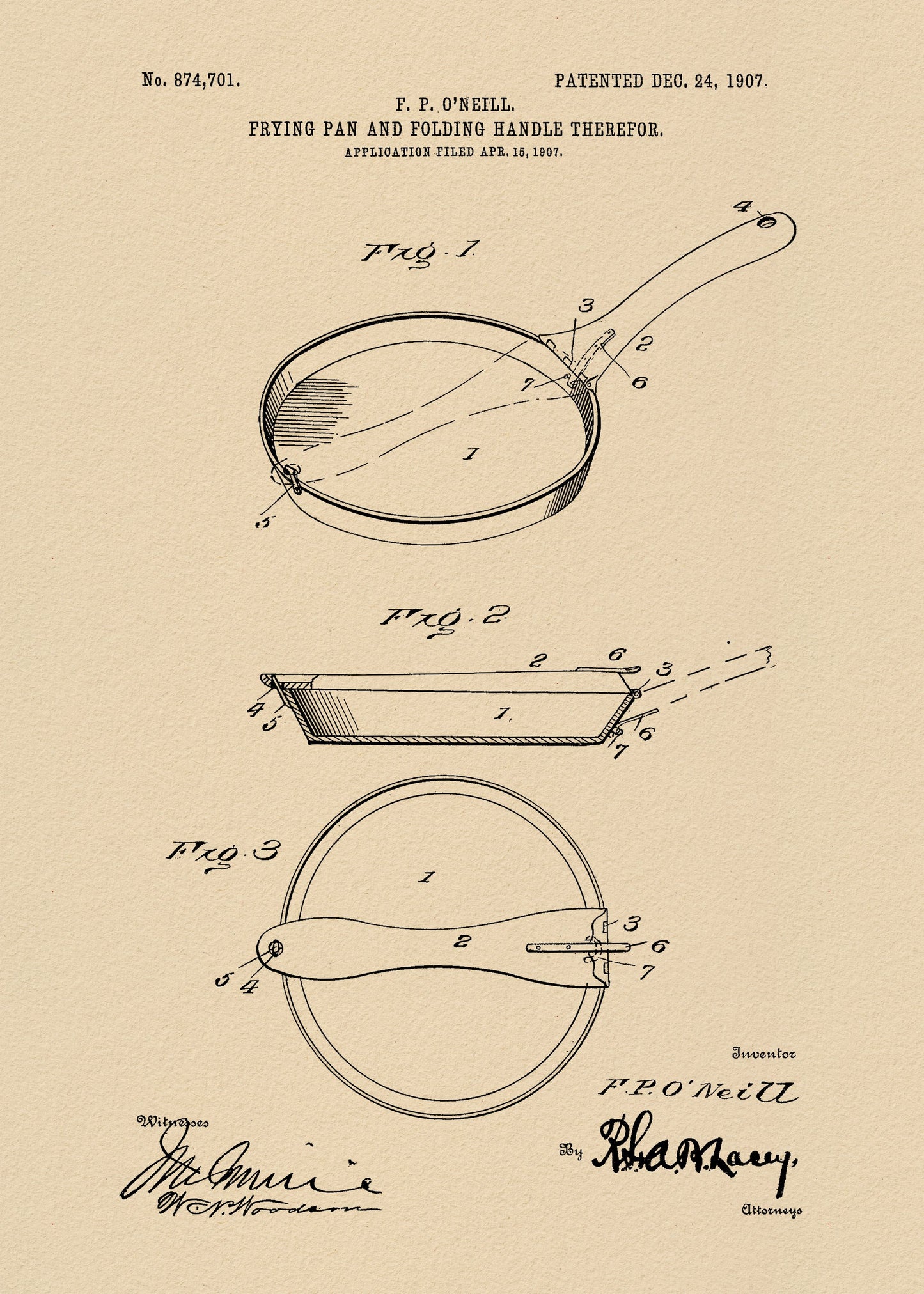 Frying Pan Patent 1907 - Poster / Art Print