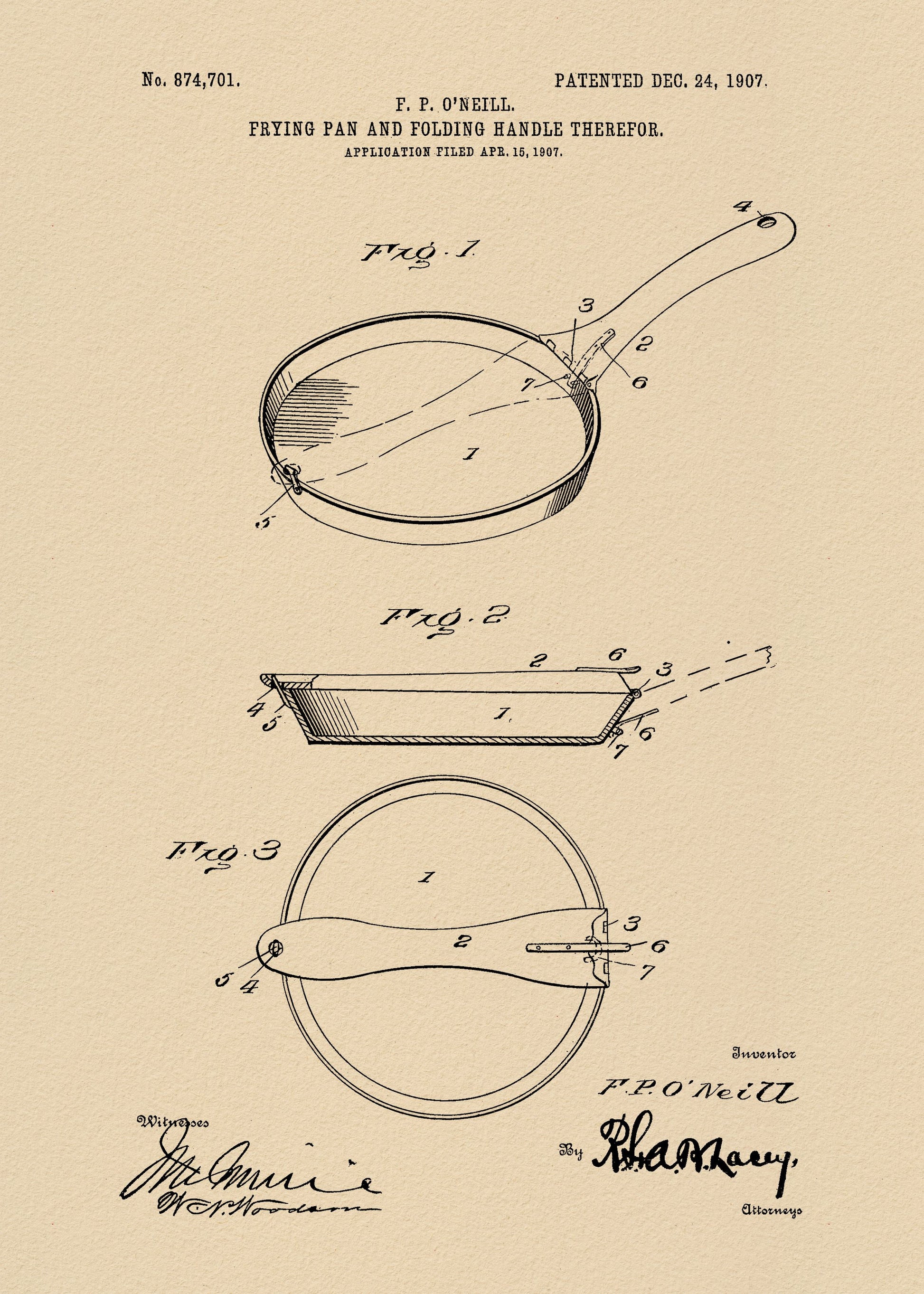 Frying Pan Patent 1907 - Poster / Art Print