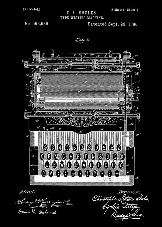 Typewriter Patent 1896 - Poster / Art Print