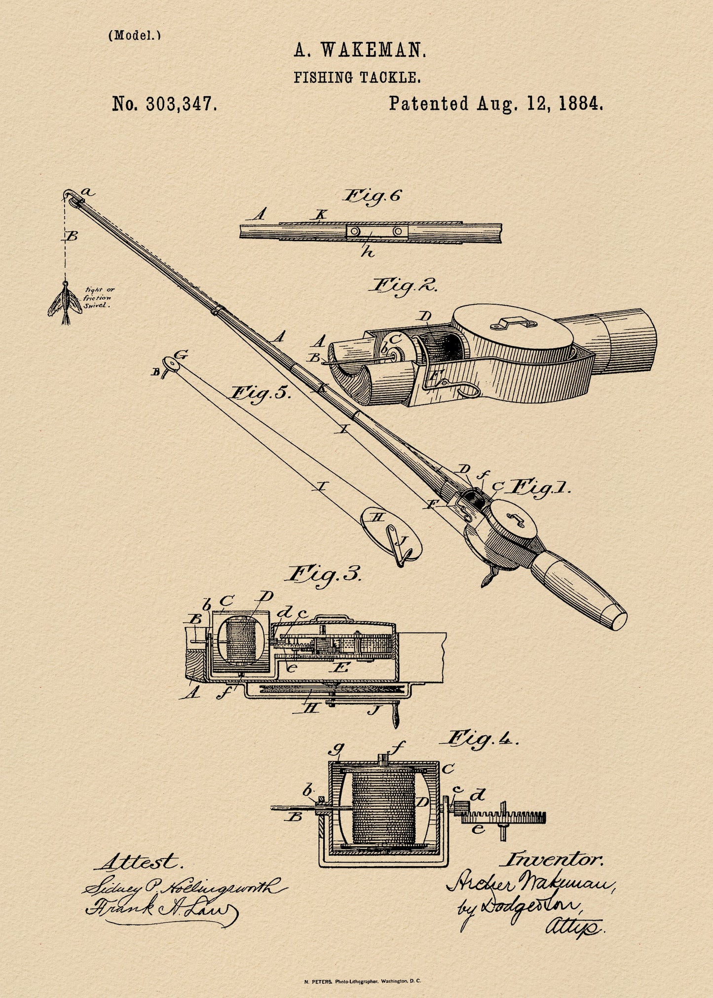 Fishing Tackle Patent 1884 - Poster / Art Print