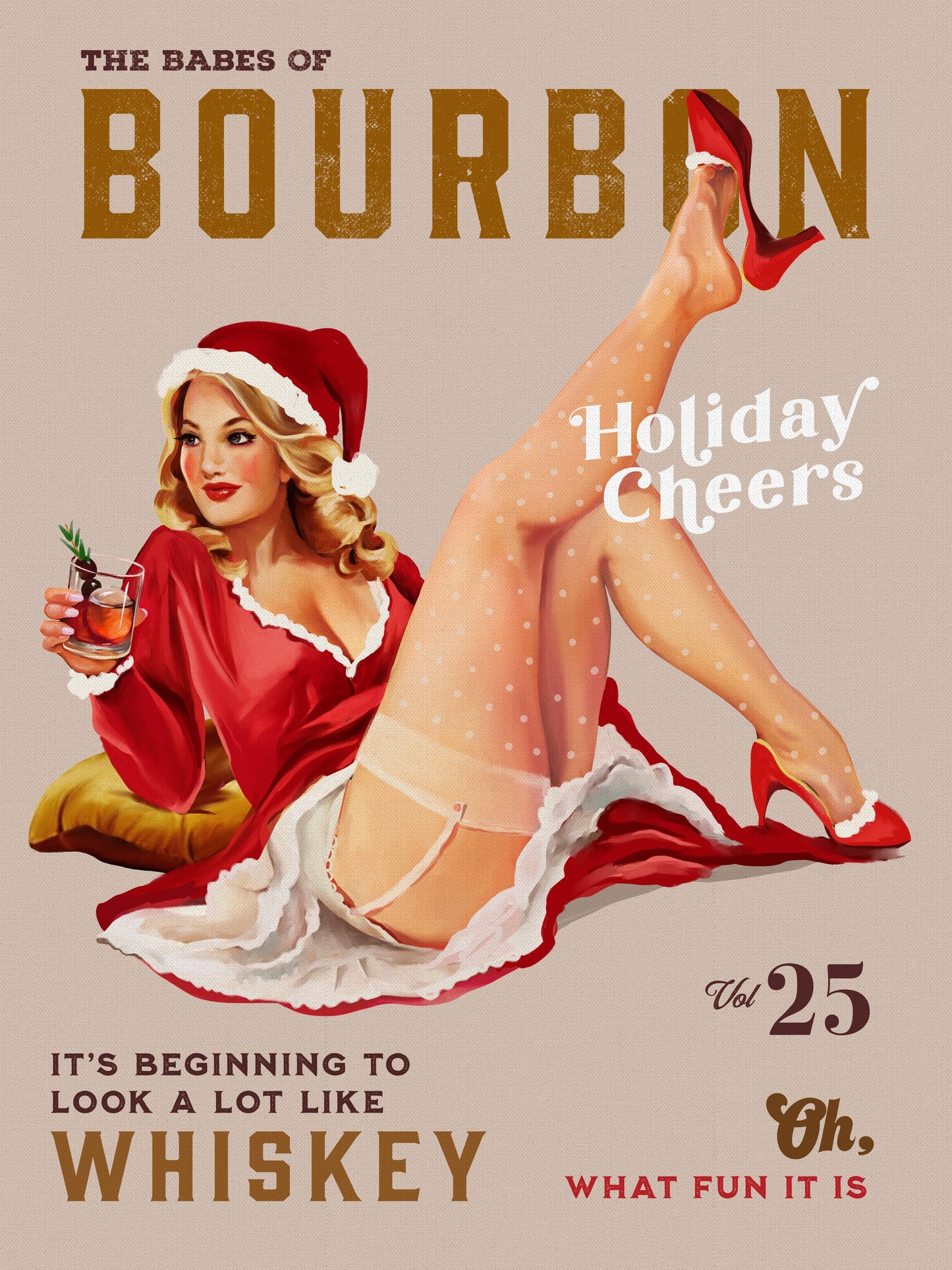 Babes of Bourbon Vol 25 Holiday Cheer Christmas Pinup - Poster / Art Print