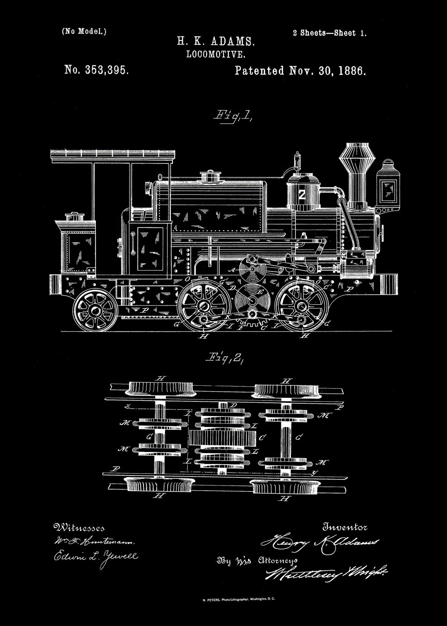 Locomotive Patent 1886 - Poster / Art Print