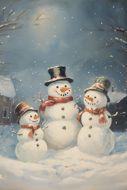 Festive Snowmen Night - Poster / Art Print