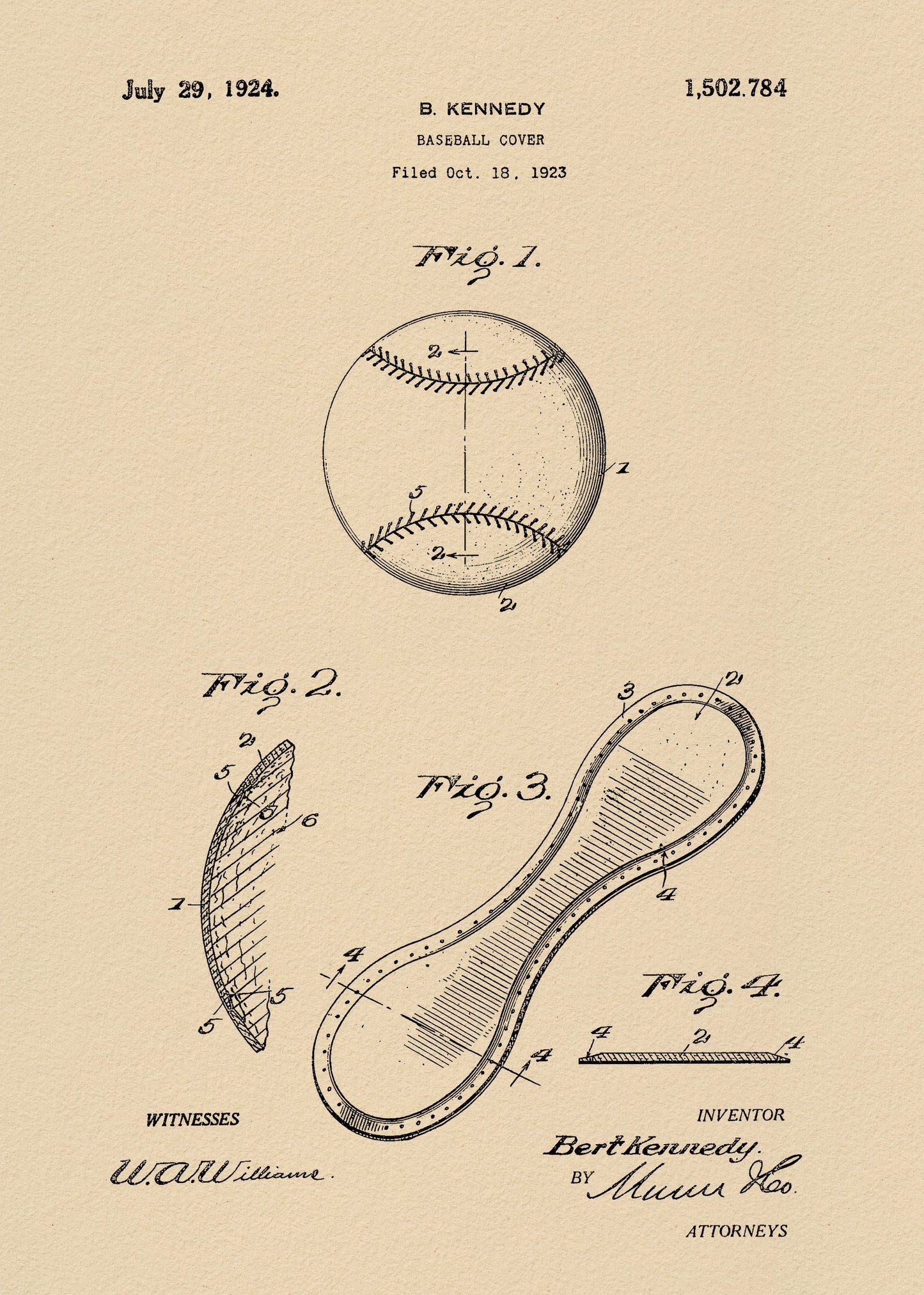 Baseball Cover Patent 1923 - Poster / Art Print