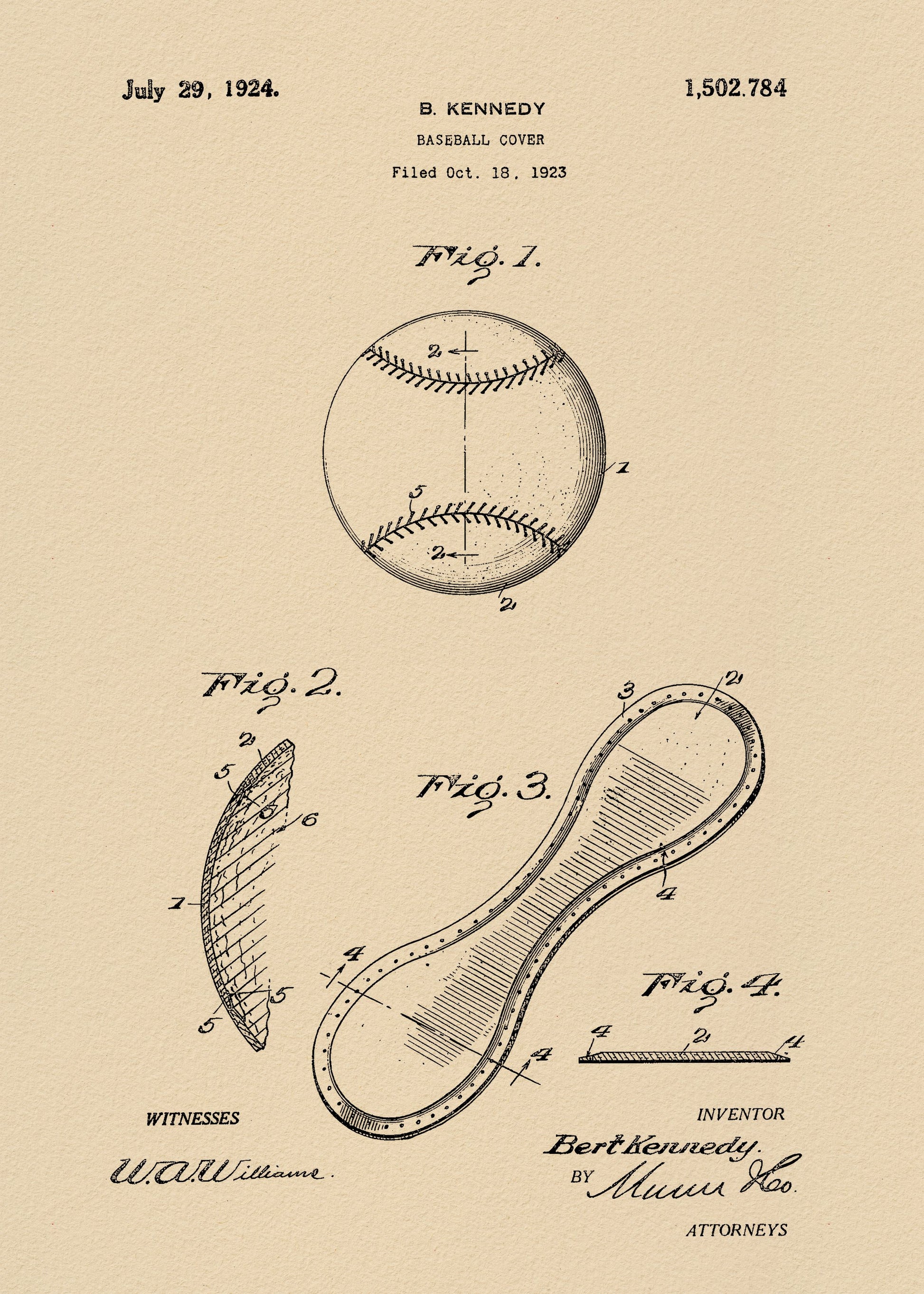 Baseball Cover Patent 1923 - Poster / Art Print