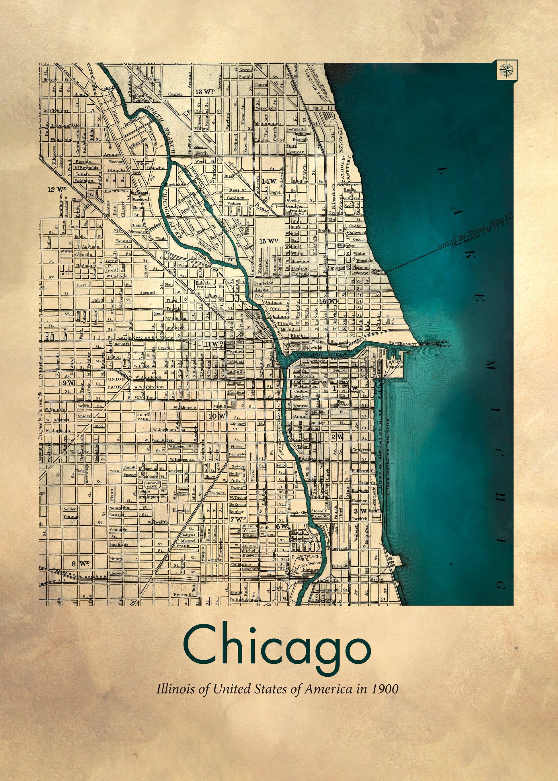 Chicago karta - Poster / Art Print