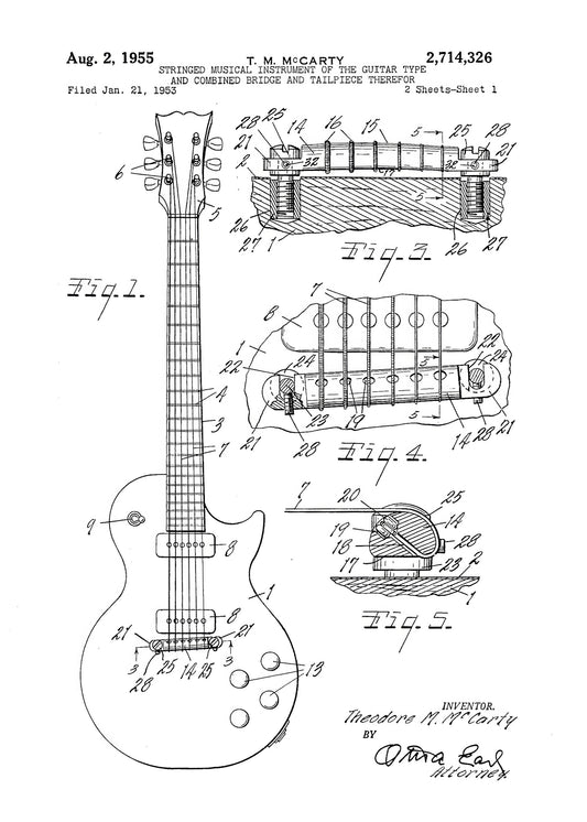 Electric Guitar Patent 1955 - Poster / Art Print