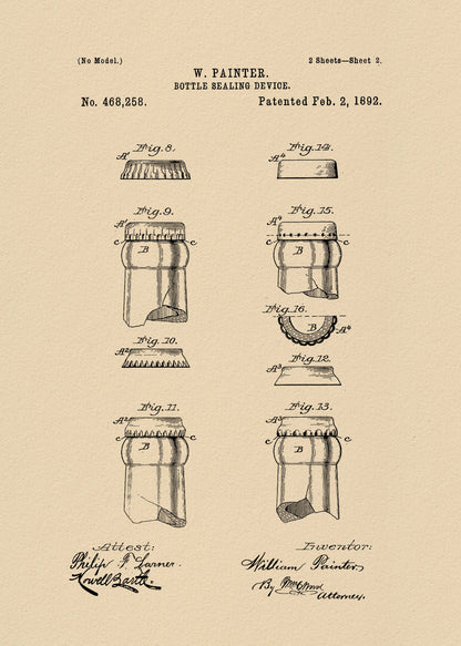 Bottle Sealing Device Patent 1892 - Poster / Art Print