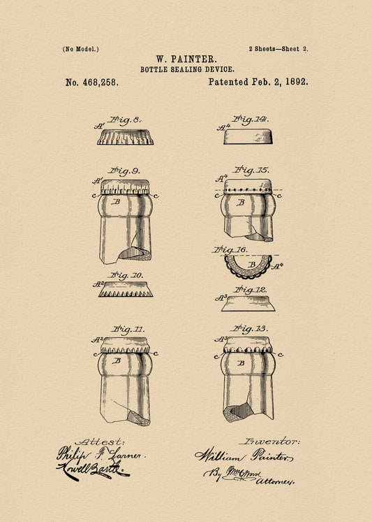 Bottle Sealing Device Patent 1892 - Poster / Art Print