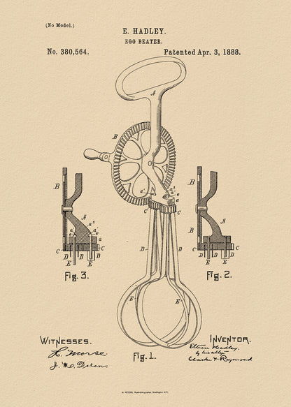 Egg Beater Patent 1888 - Poster / Art Print
