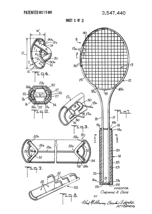 Tennis Racket Patent 1970 - Poster / Art Print