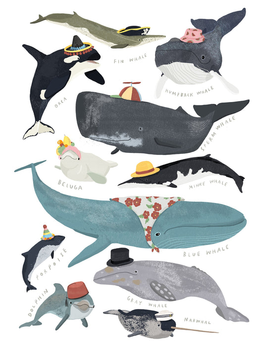 Whales In Hats - Poster / Art Print