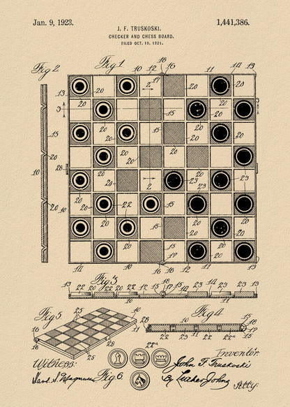 Checker and Chess Board Patent 1921 - Poster / Art Print
