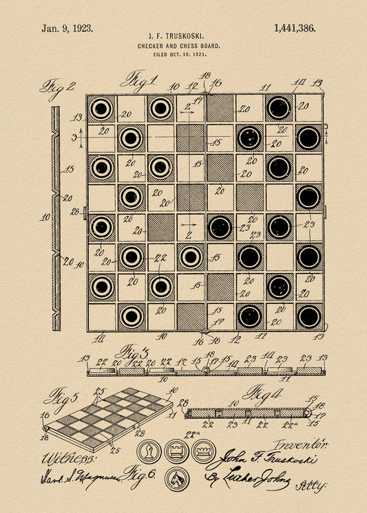 Checker and Chess Board Patent 1921 - Poster / Art Print