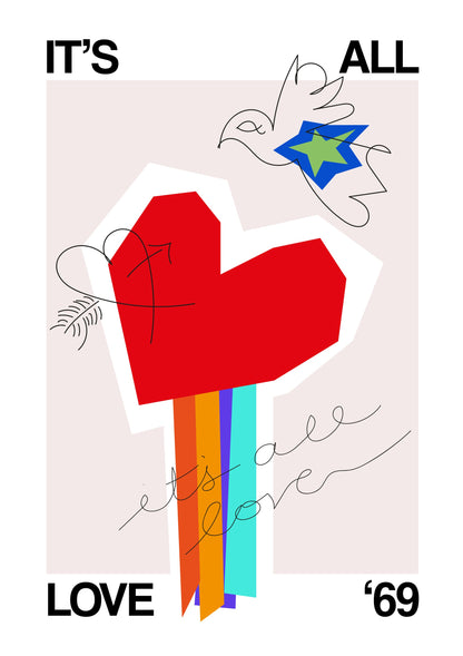 It's All Love '69 Heart Greige - Poster / Art Print