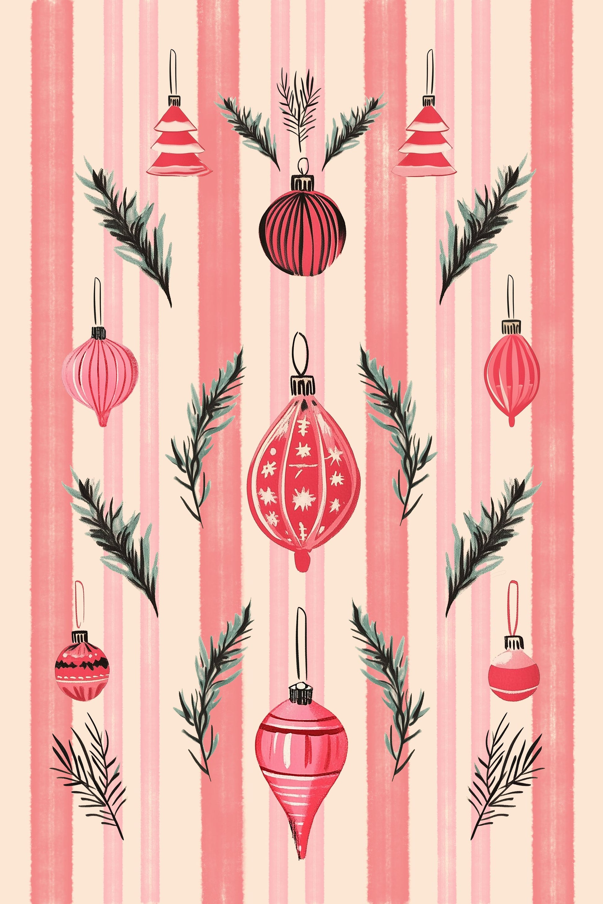 Pink Christmas Baubles - Poster / Art Print