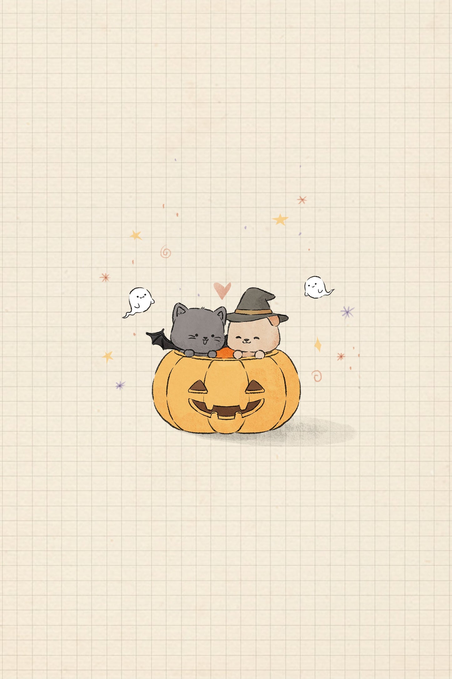 Cat and Dog In Halloween - Poster / Art Print