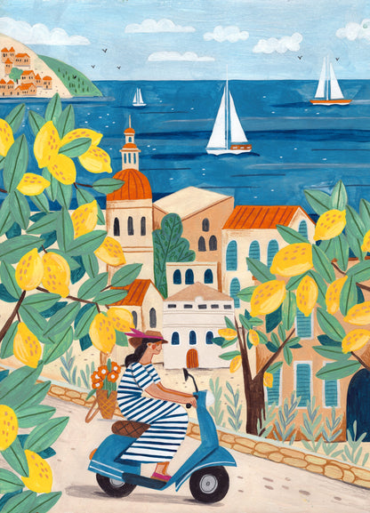 Travel poster woman on the Amalfi coast, Italy - Poster / Art Print