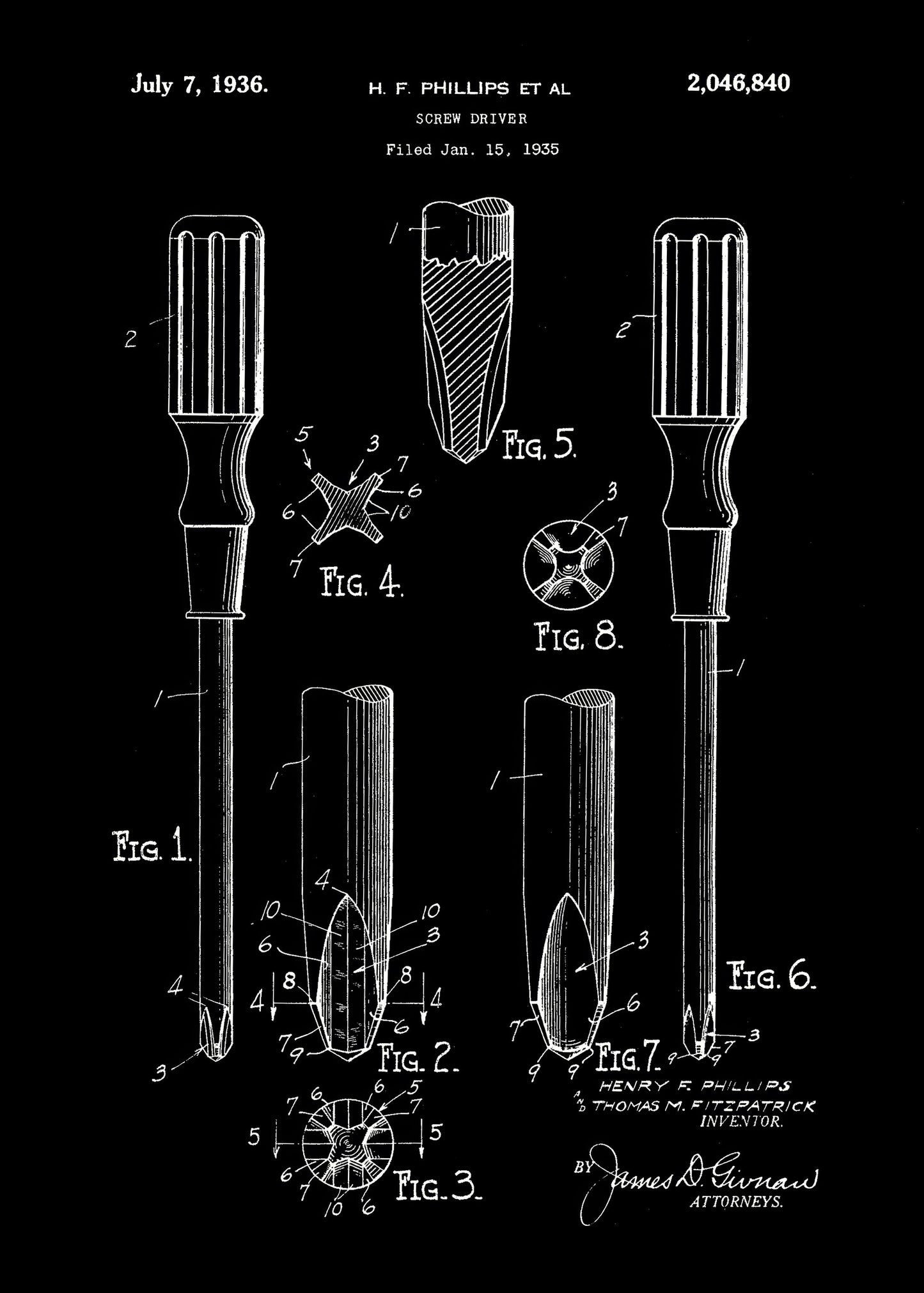 Screw Driver Patent 1935 - Poster / Art Print