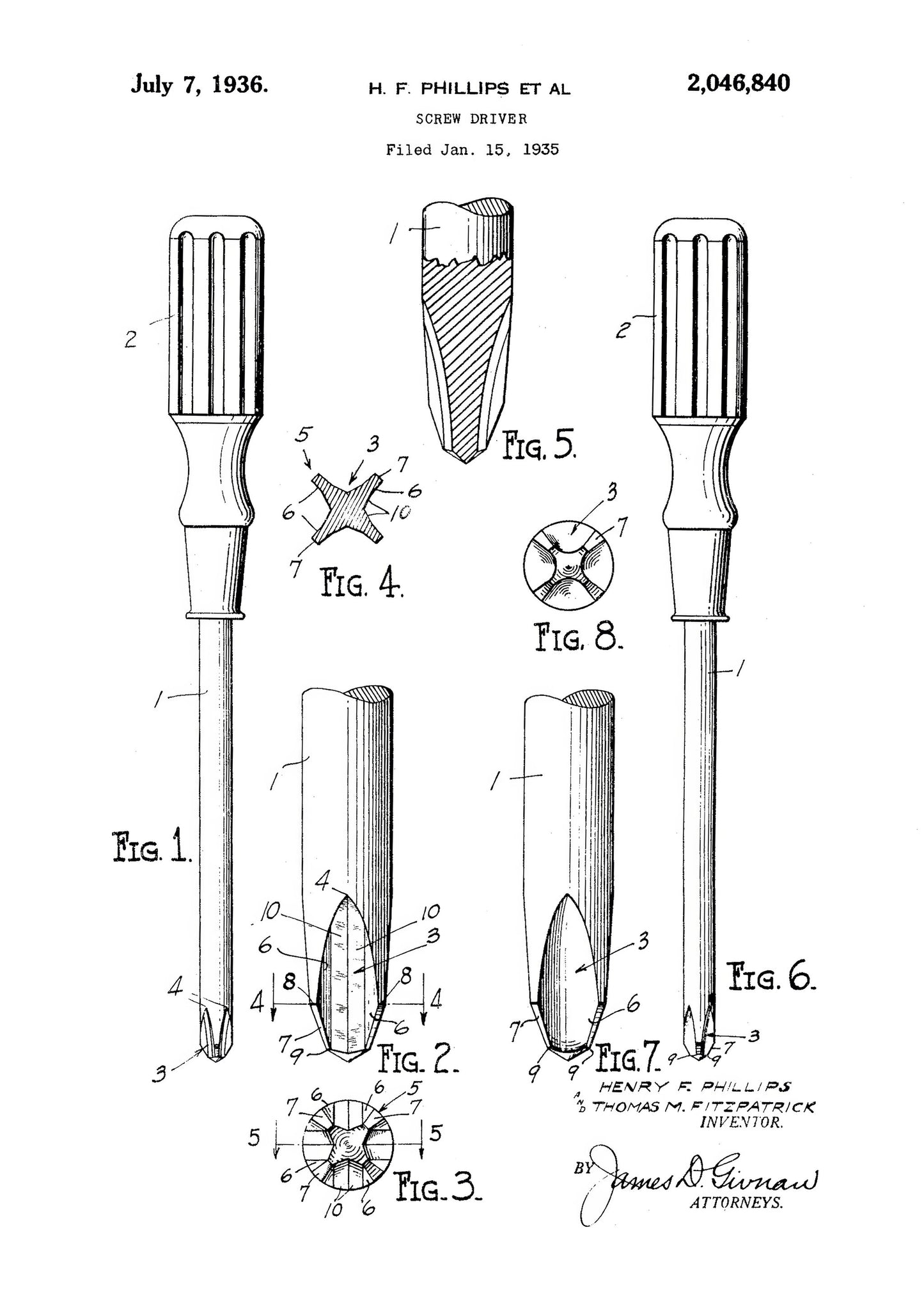 Screw Driver Patent 1935 - Poster / Art Print