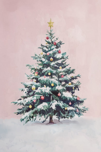 Festive Pink Christmas Tree - Poster / Art Print