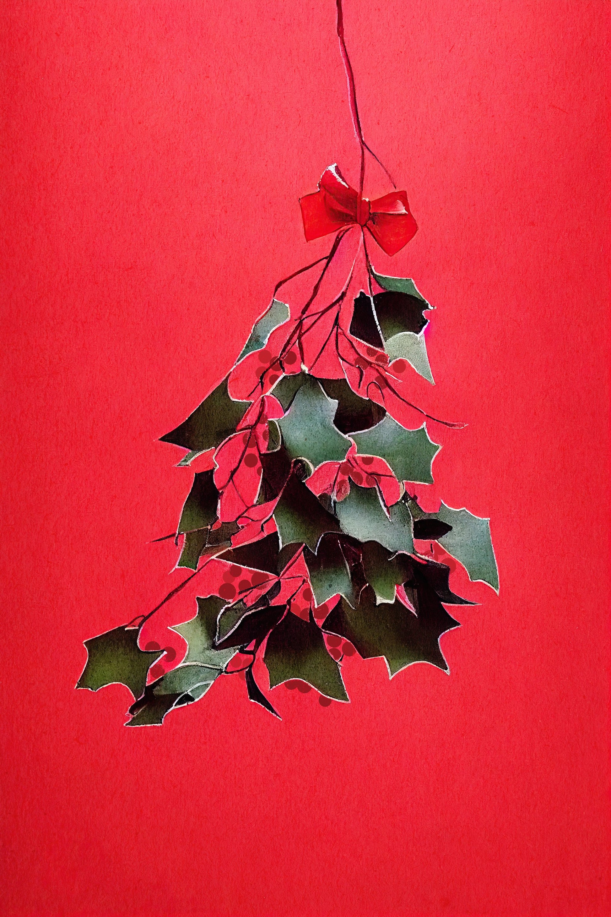 Mistletoe With Red Bow - Poster / Art Print