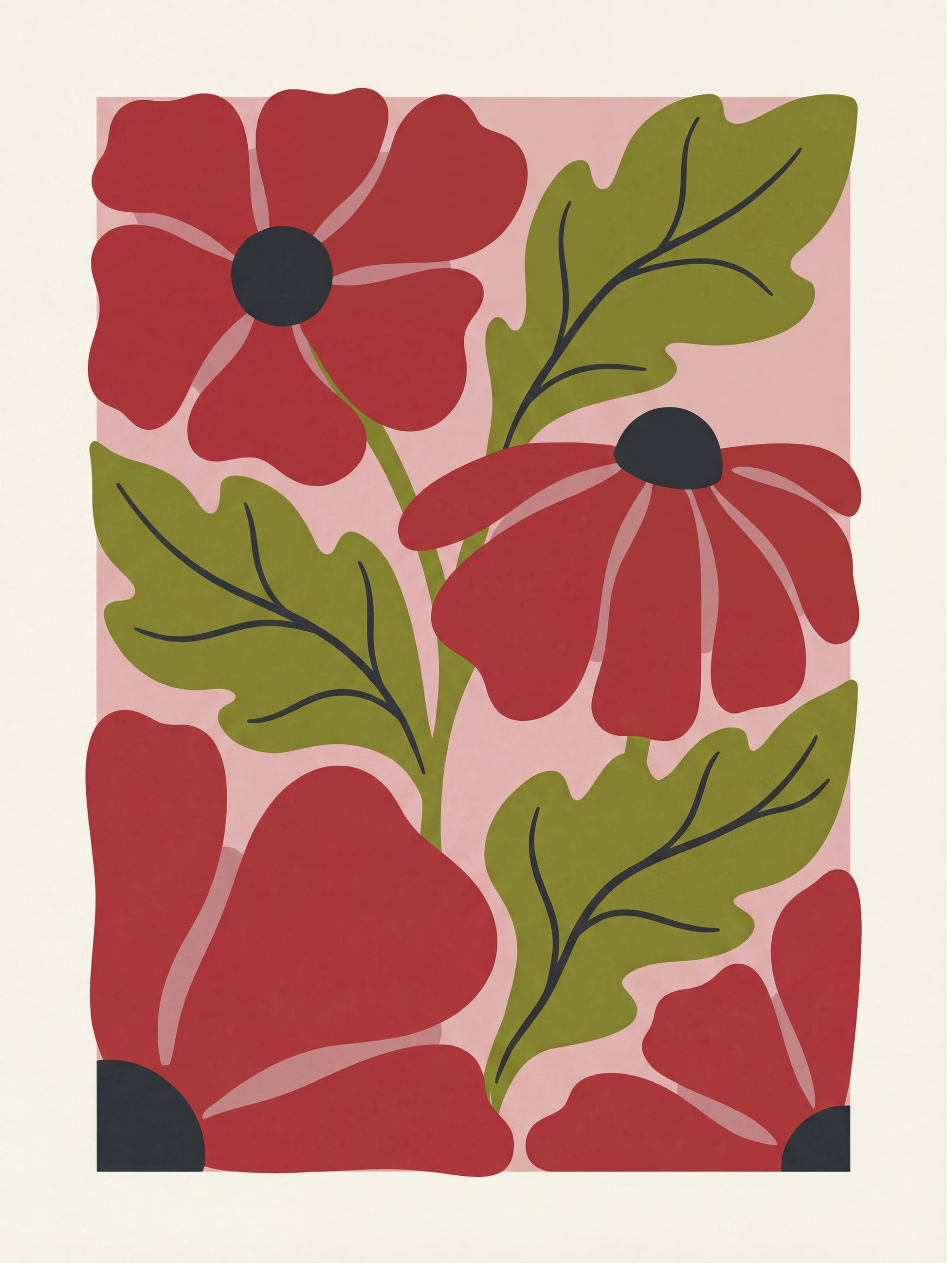 Stylized Red Flowers No 1 - Poster / Art Print