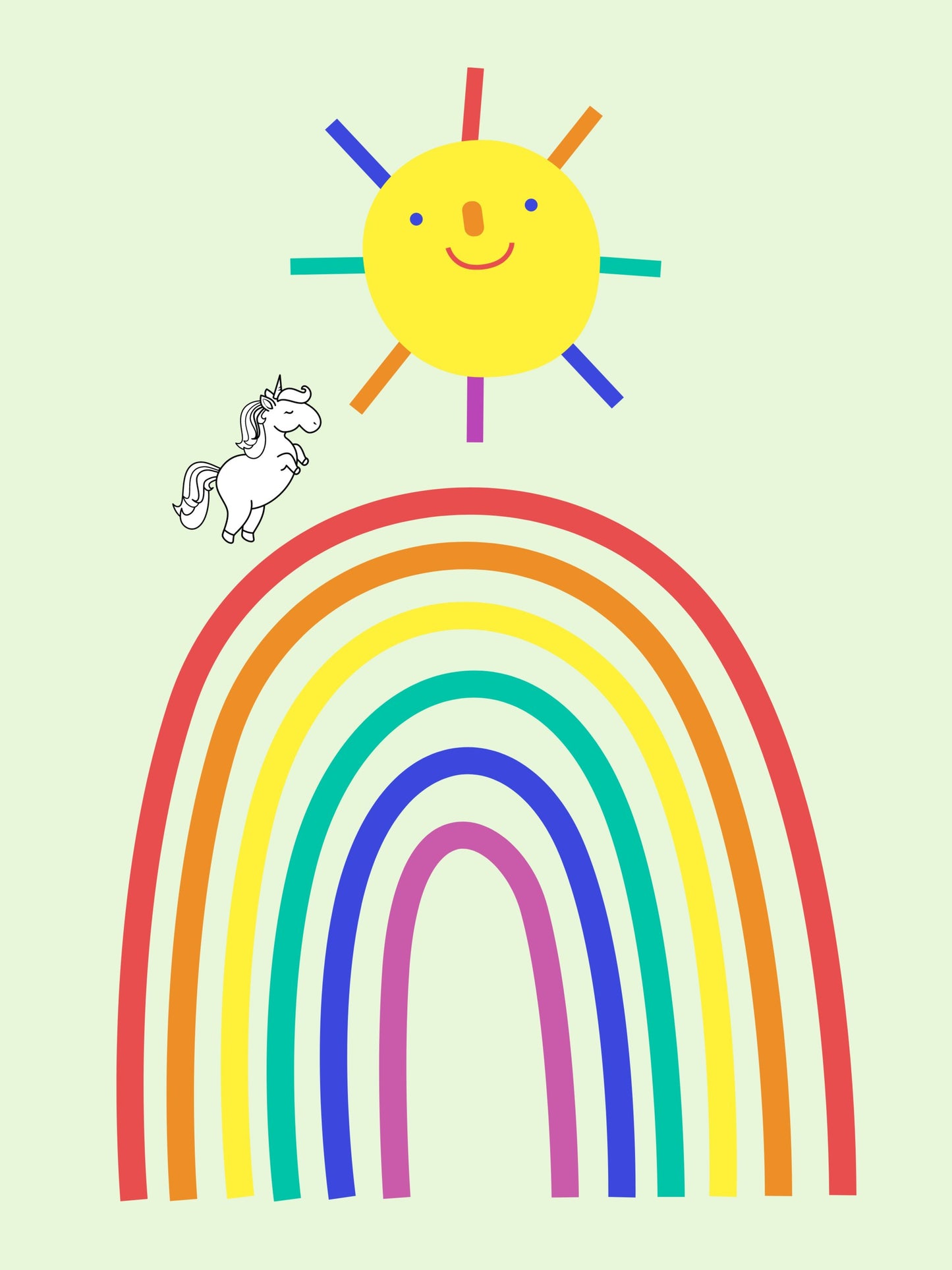 Rainbow Sun and Unicorn - Poster / Art Print