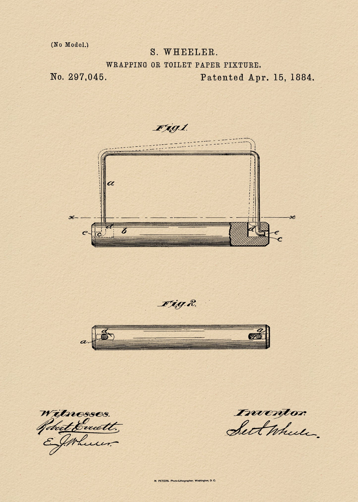 Toilet Paper Fixture Patent 1884 - Poster / Art Print