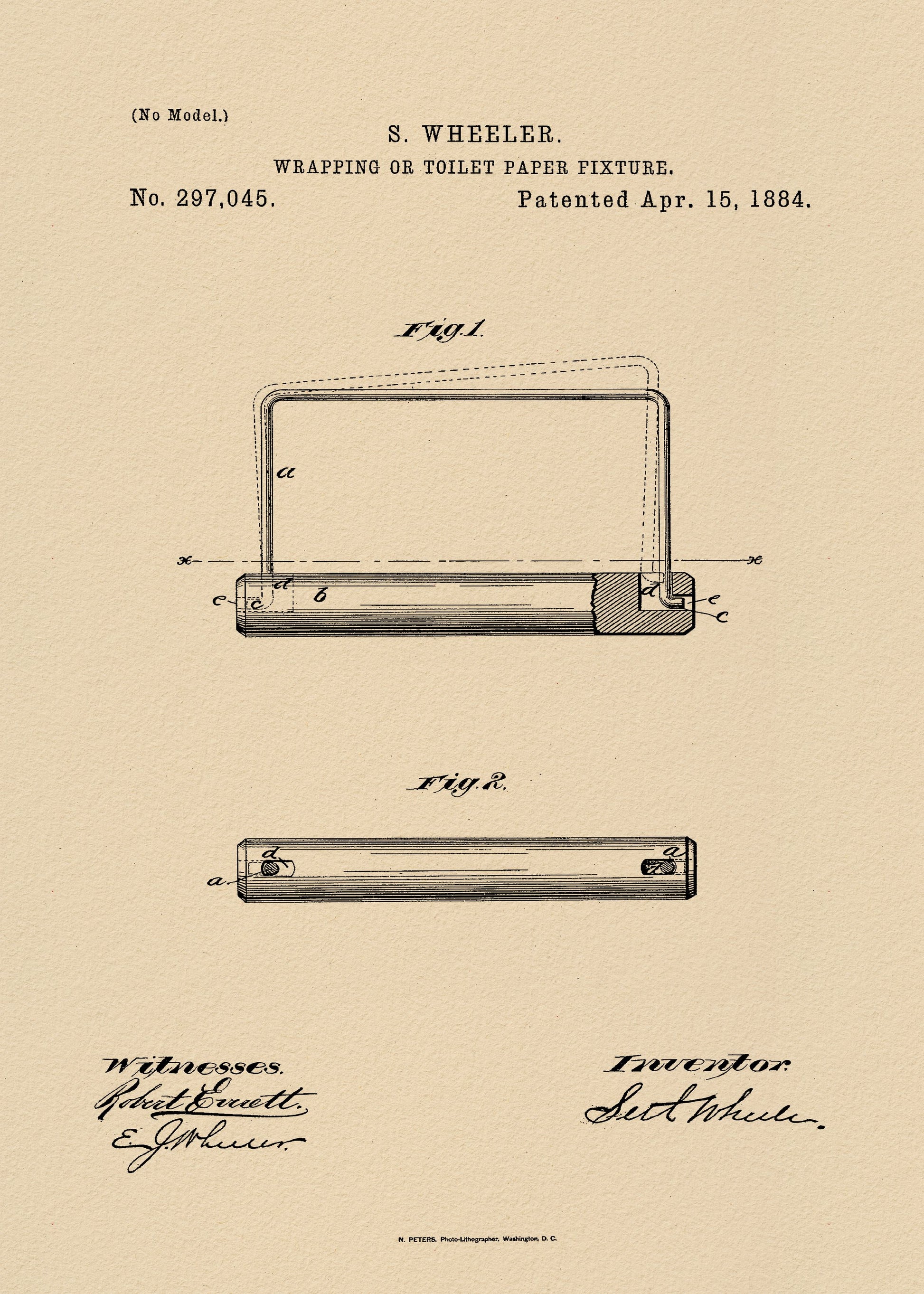 Toilet Paper Fixture Patent 1884 - Poster / Art Print
