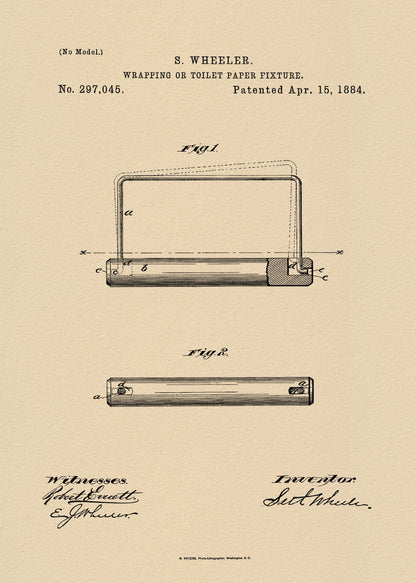 Toilet Paper Fixture Patent 1884 - Poster / Art Print