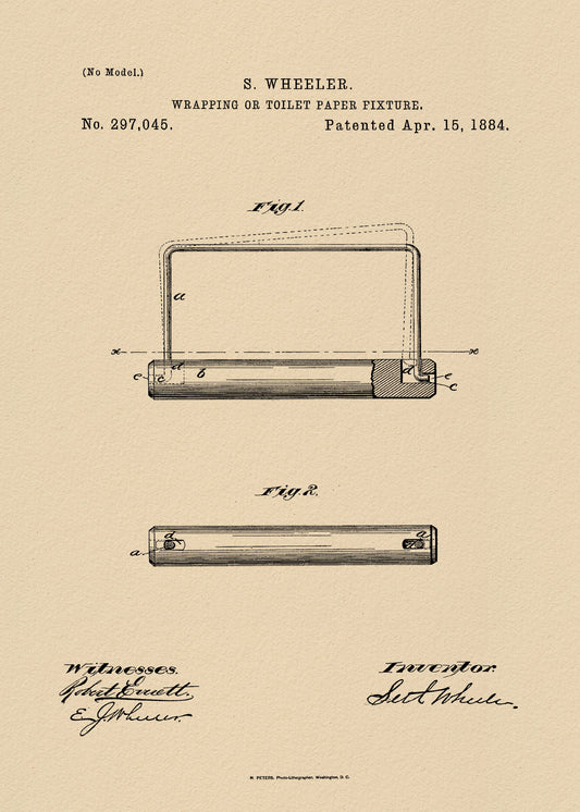 Toilet Paper Fixture Patent 1884 - Poster / Art Print